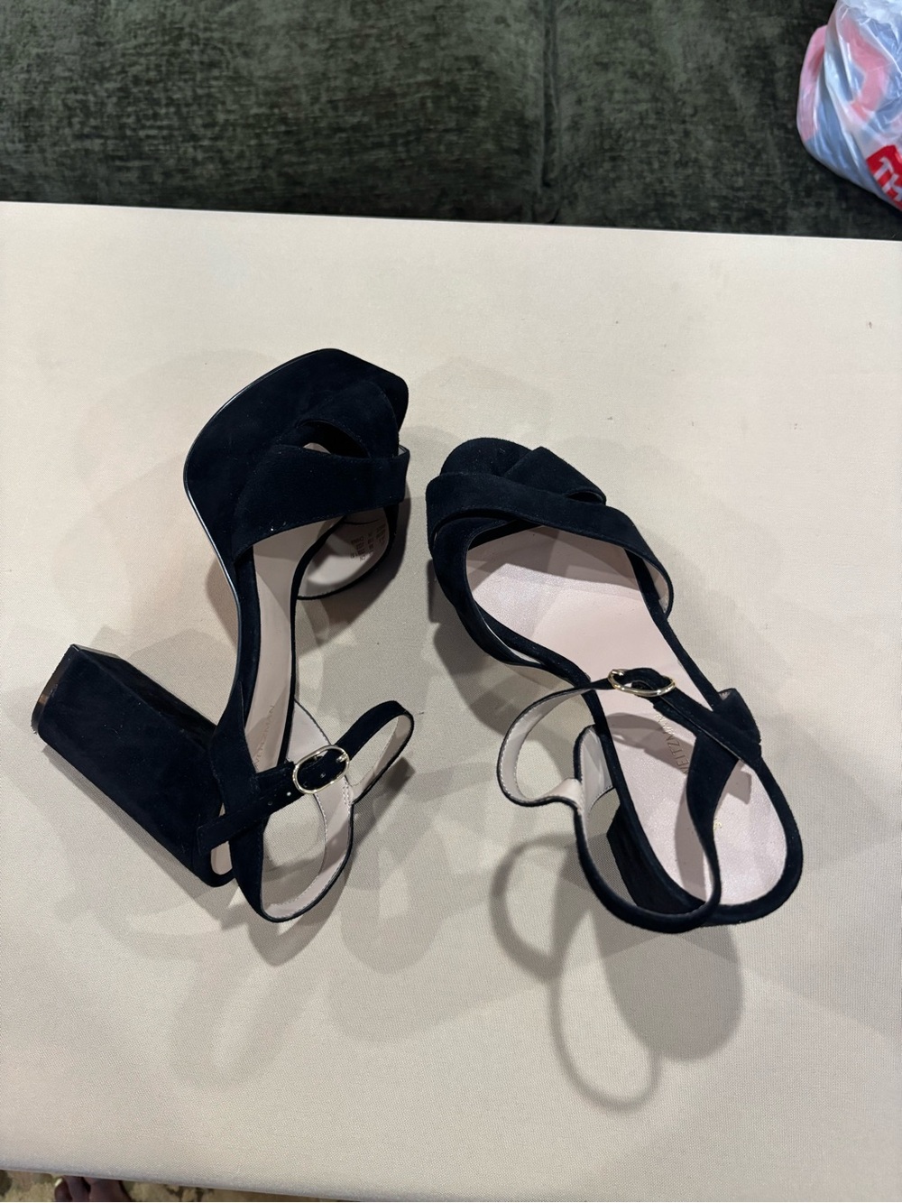 Stuart Weitzman Women’s  Black Suede Block Heel Sandals, Size 9B EUC
